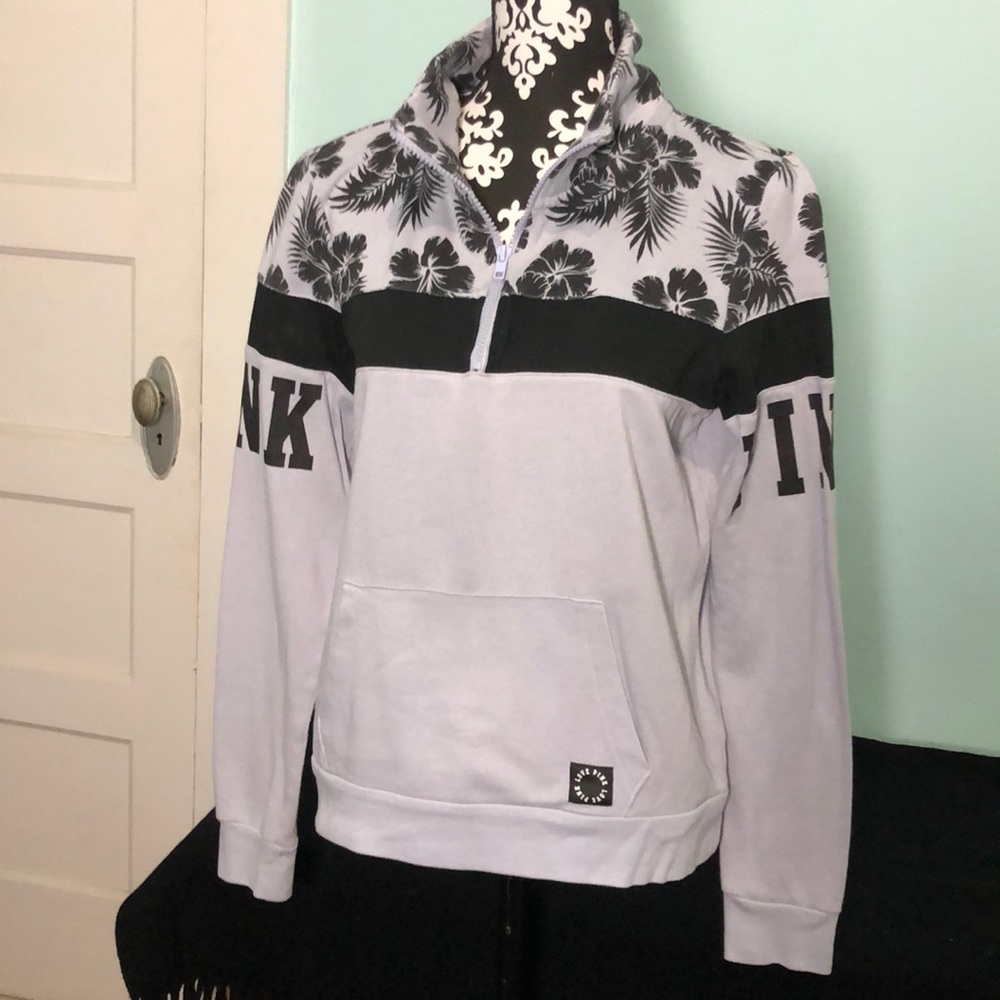 VS Pink 1/4 Zip Hawaiian Print Sweatshirt Size M